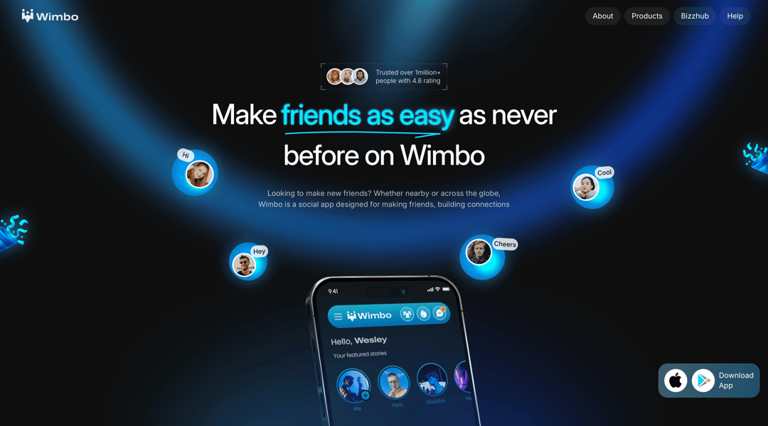 Wimbo website homepage built with Framer