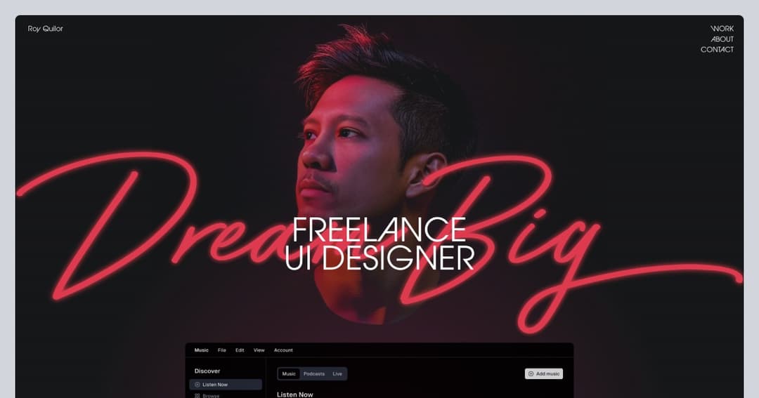 Roy Quilor website homepage built with Framer