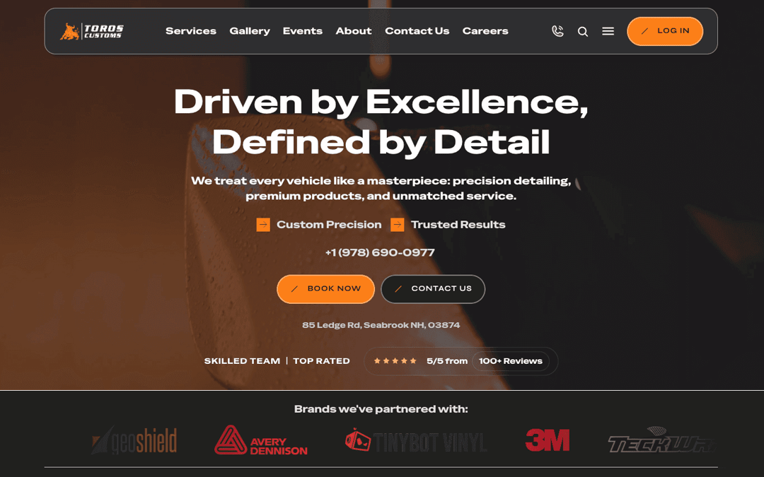 Toros Customs website homepage built with Framer