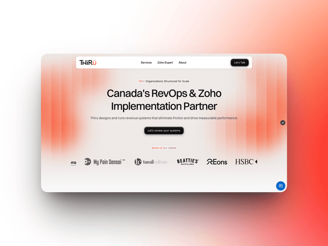 Thiru inc website homepage built with Framer