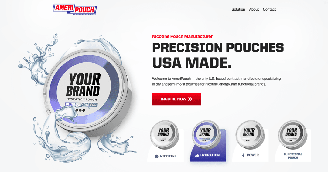 Ameripouch website homepage built with Framer