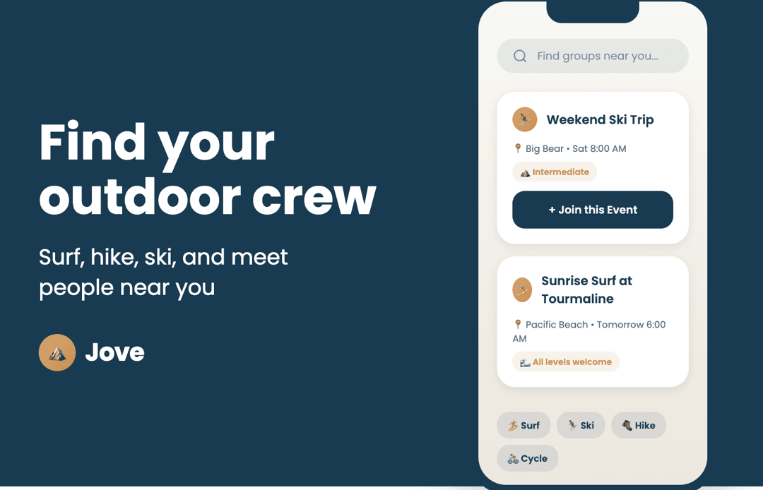 Jove Outdoors website homepage built with Framer