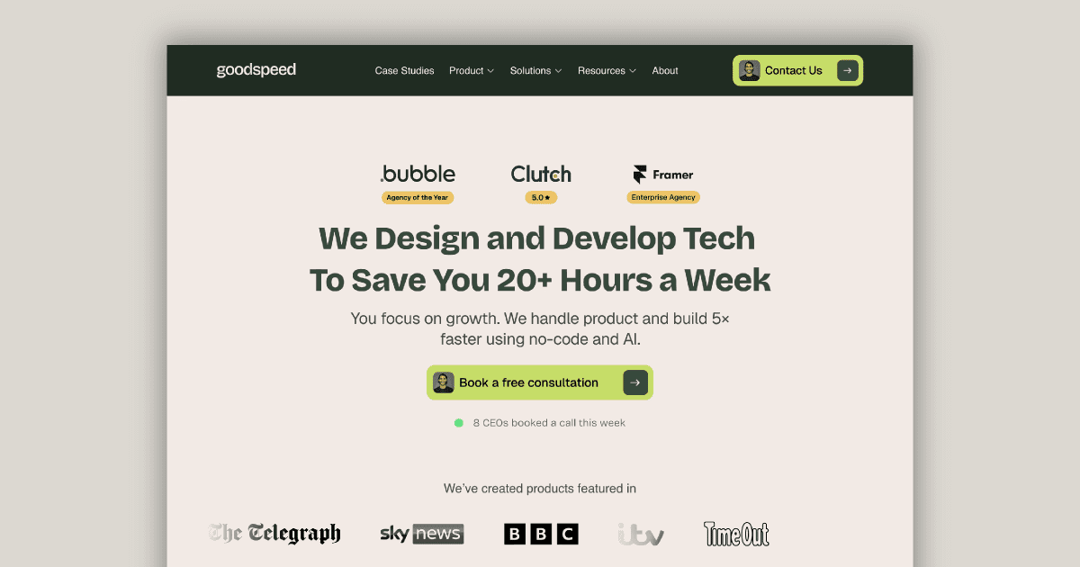 Goodspeed website homepage built with Framer