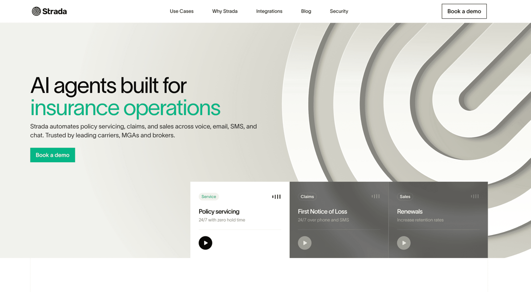 Strada Voice AI website homepage built with Framer
