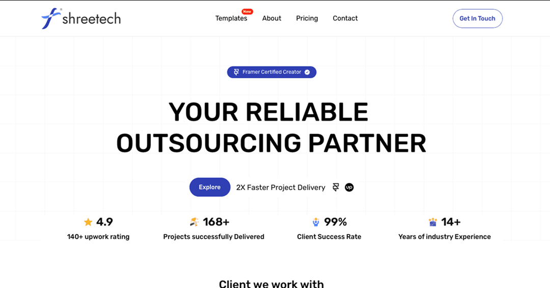 Shreetech website homepage built with Framer