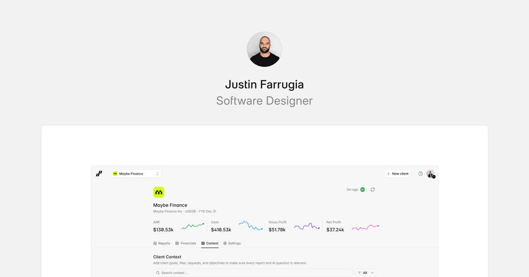 Justin Farrugia website homepage built with Framer