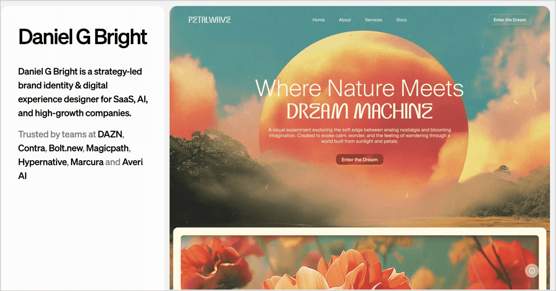 Daniel G Bright website homepage built with Framer