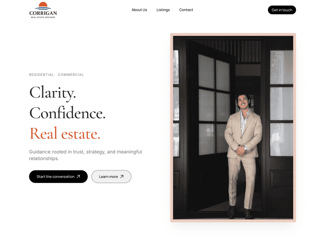 Corrigan Real Estate Advisors website homepage built with Framer