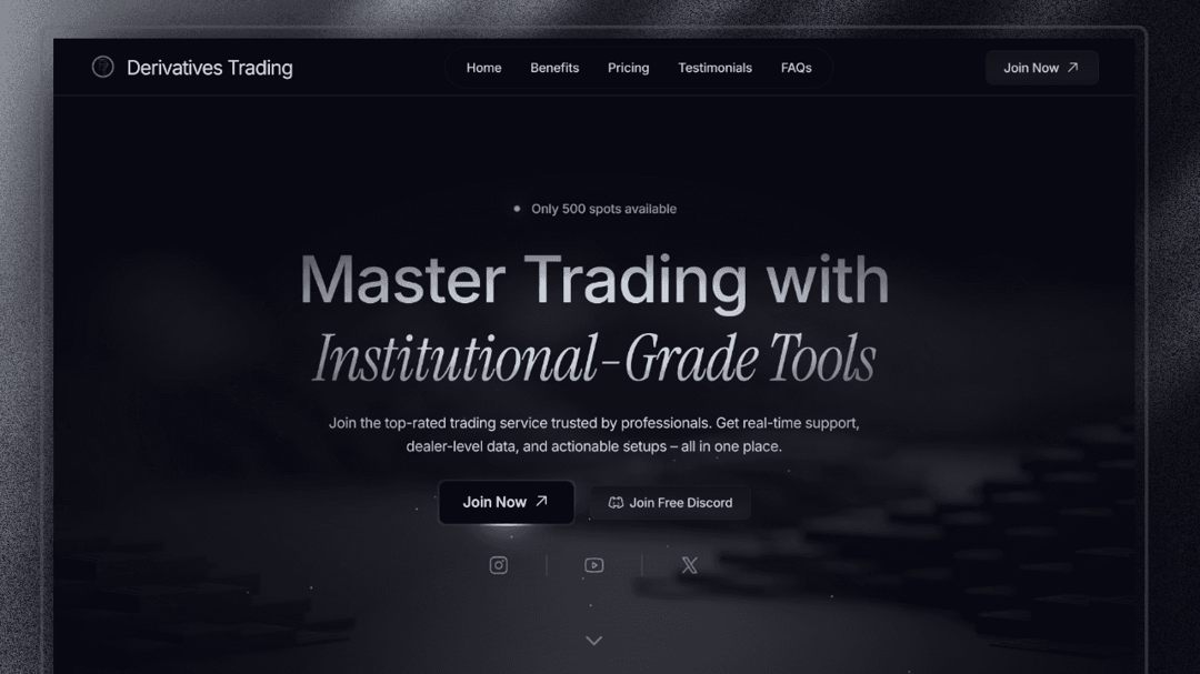 Derivatives Trading website homepage built with Framer