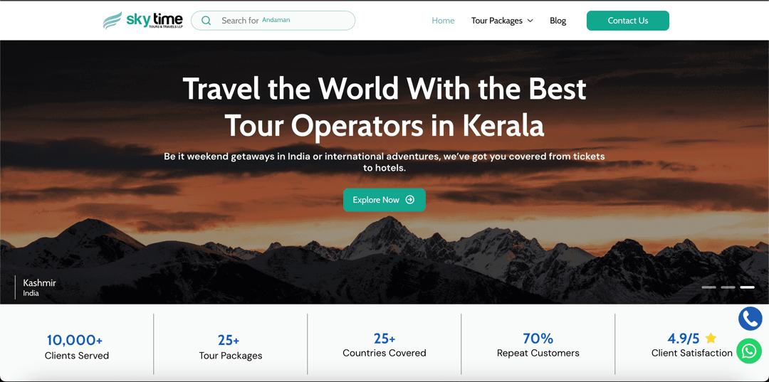 Skytime Tours & Expeditions website homepage built with Framer