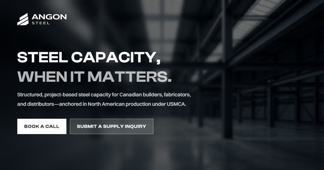 ANGON Steel website homepage built with Framer