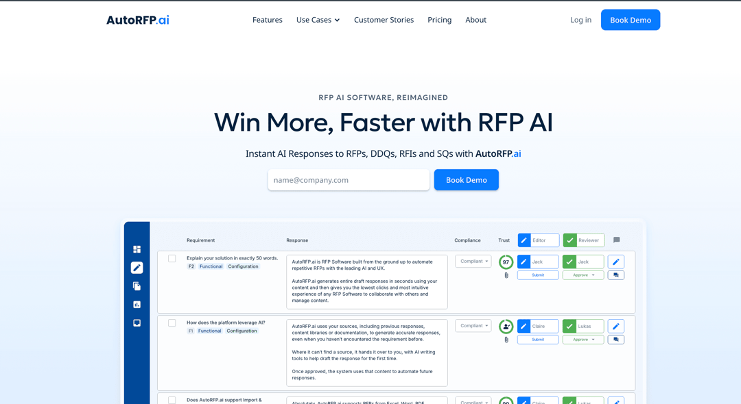 AutoRFP.ai website homepage built with Framer