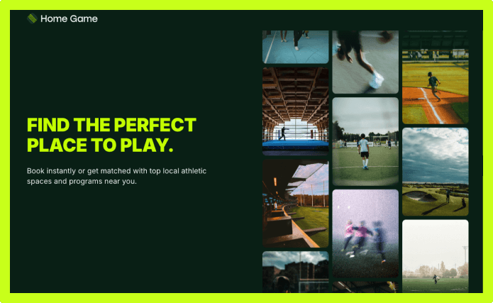 Home Game website homepage built with Framer