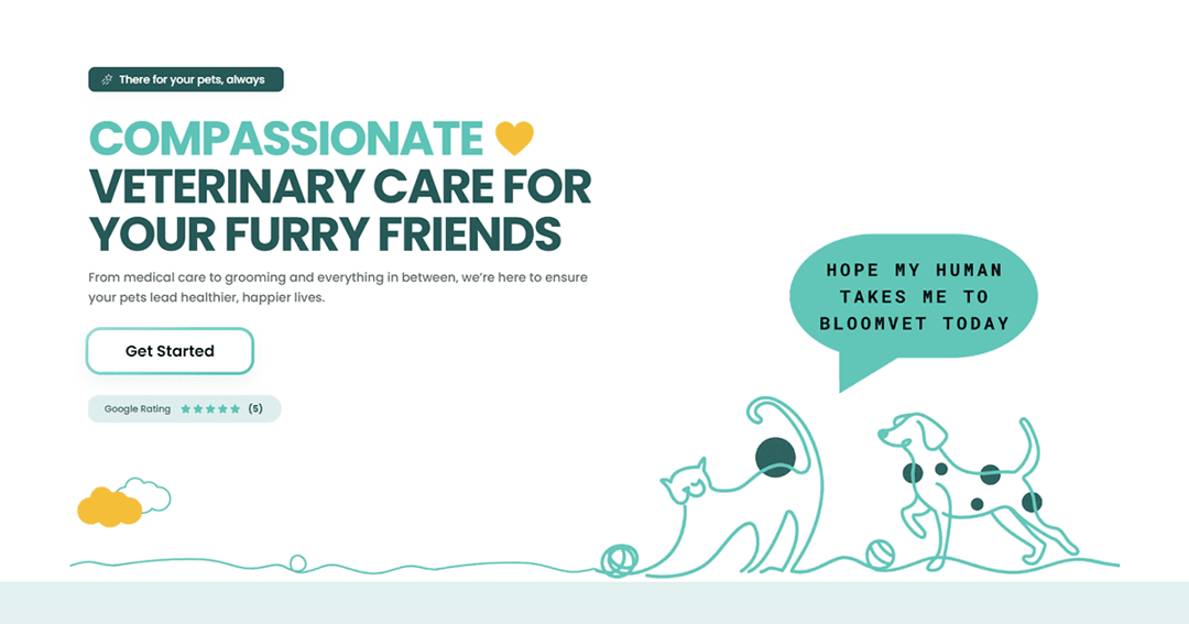 Bloomvet Pet Clinic website homepage built with Framer