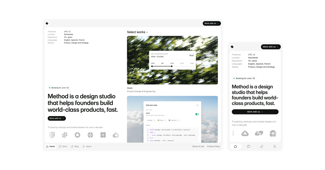 Method website homepage built with Framer