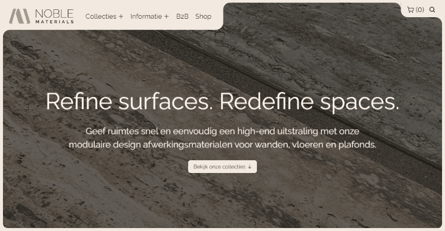 Noble Materials Webshop website homepage built with Framer