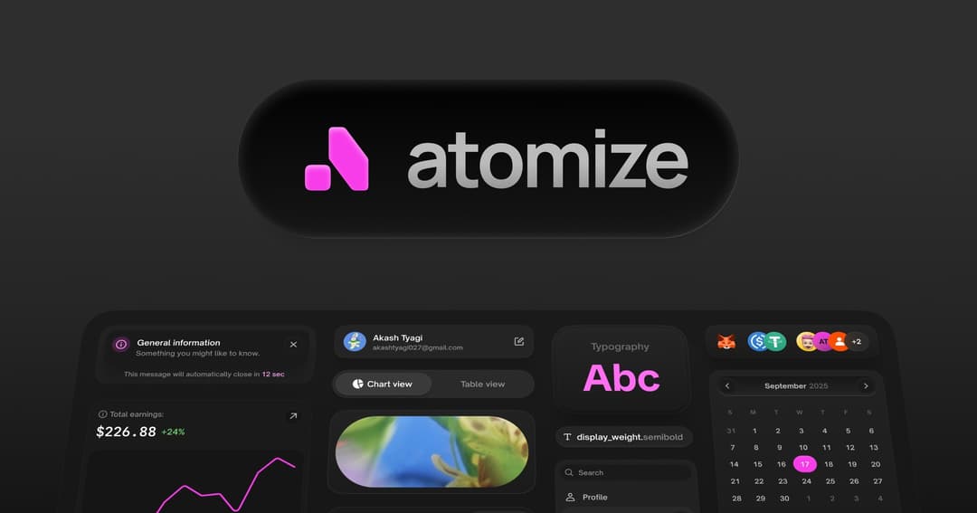 Atomize website homepage built with Framer