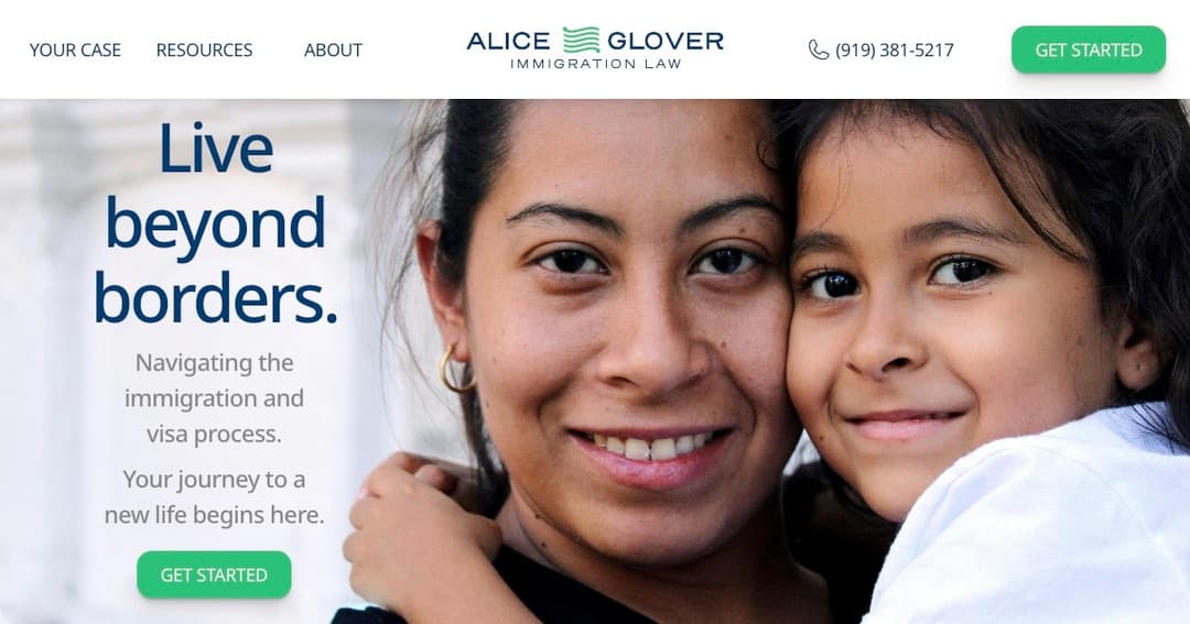 Glover Immigration Law website homepage built with Framer