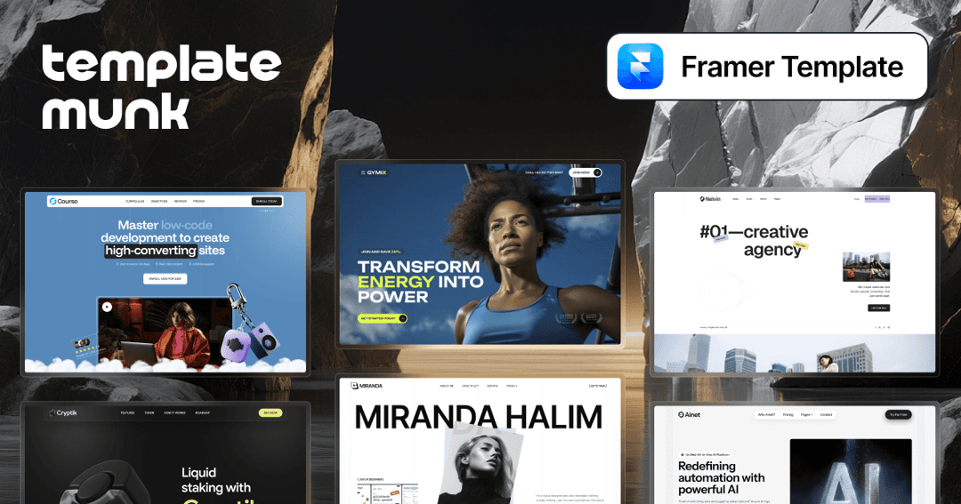 Template Munk website homepage built with Framer