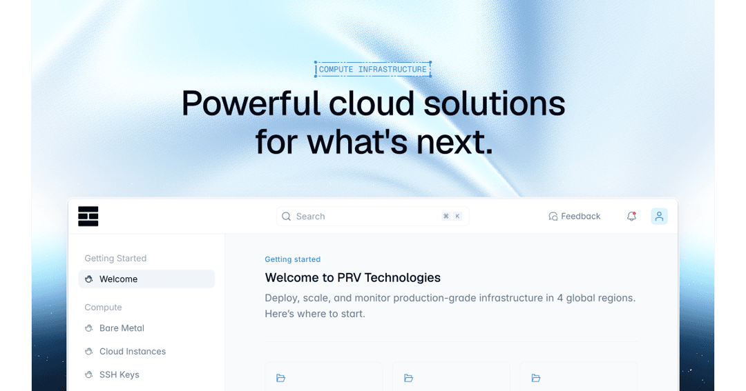 PRV Technologies website homepage built with Framer