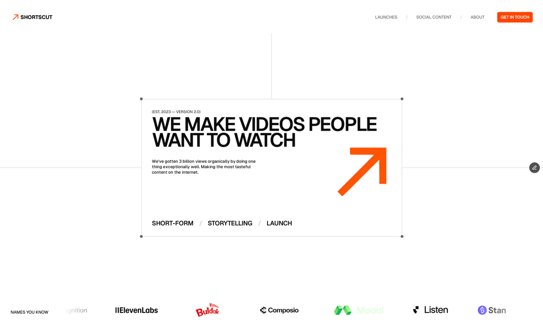 Shortscut website homepage built with Framer