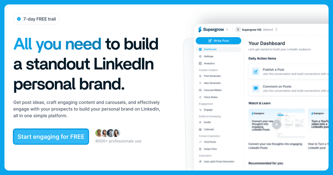 Supergrow - LinkedIn AI Tool website homepage built with Framer