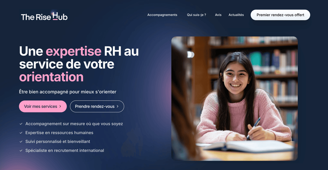 Landing for The Rise Hub website homepage built with Framer