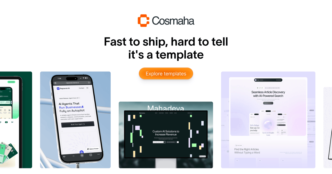 Cosmaha website homepage built with Framer