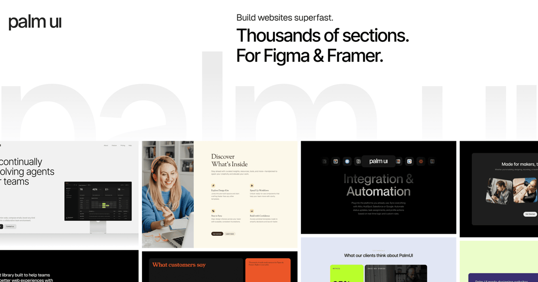 Palm UI - Largest Framer sections website homepage built with Framer