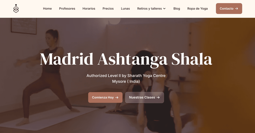Madrid Ashstanga Shala website homepage built with Framer