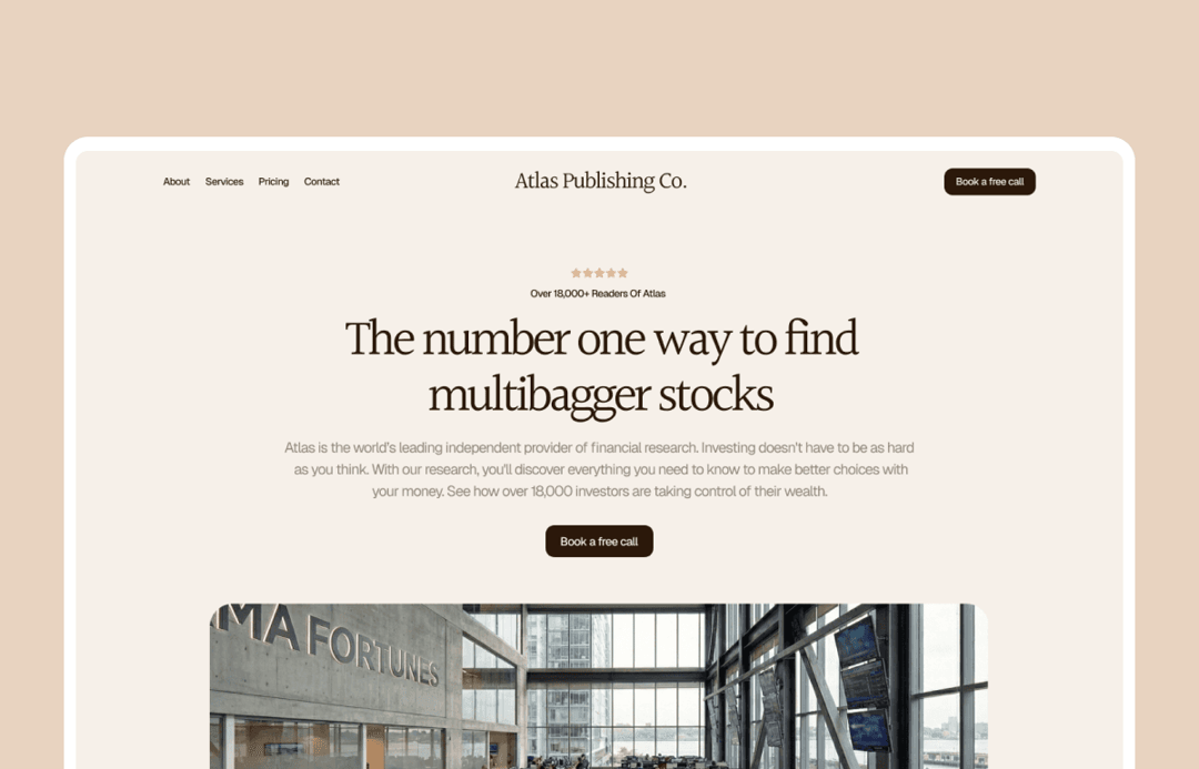 Atlas Publishing Co, website homepage built with Framer