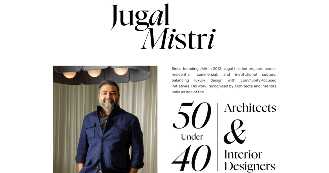 Jugal Mistri Architects website homepage built with Framer