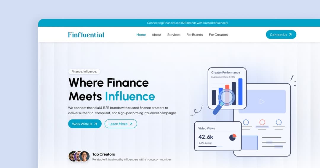 finfluential.io website homepage built with Framer