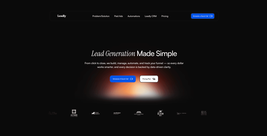 leadly website homepage built with Framer