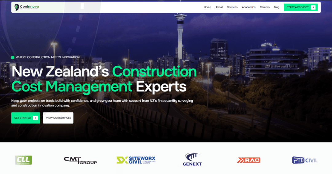 coninnova website homepage built with Framer
