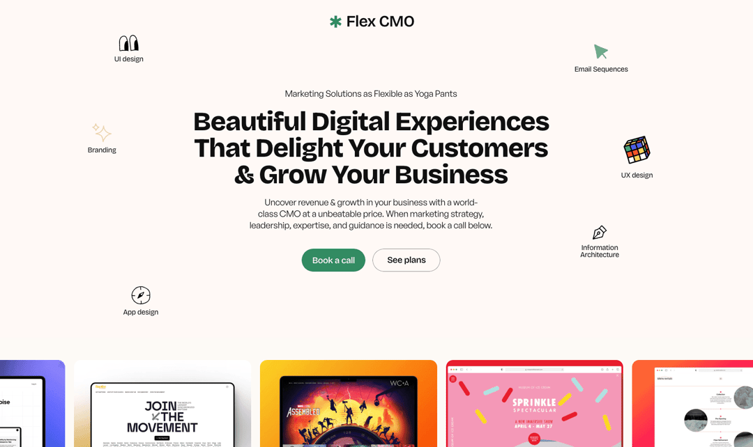Flex CMO website homepage built with Framer