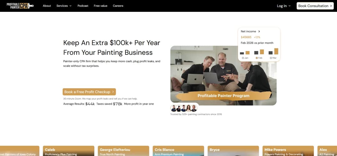 Profitable Painter CPA redesign website homepage built with Framer