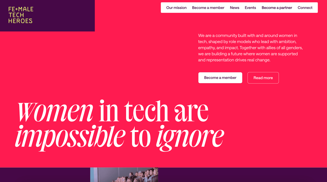 Fe+male Tech Heroes website homepage built with Framer