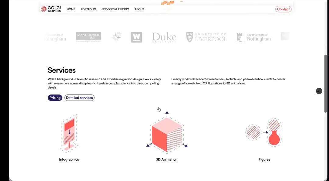 golgi.graphics website homepage built with Framer