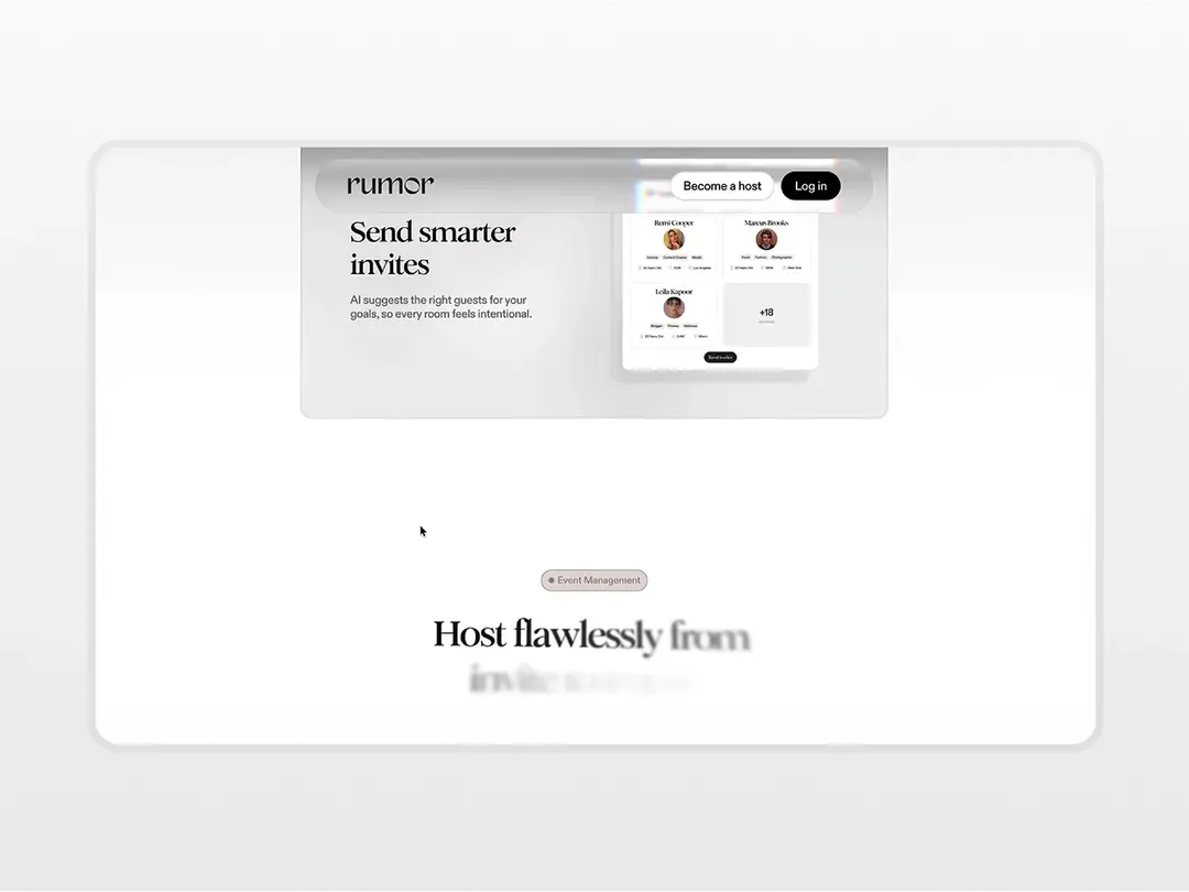 therumor.com website homepage built with Framer