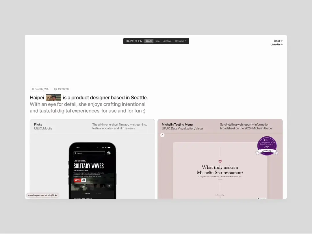 haipeichen.studio website homepage built with Framer