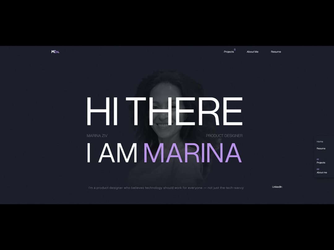 marinaziv.com website homepage built with Framer