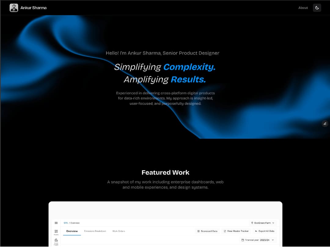 ankursharma.me website homepage built with Framer